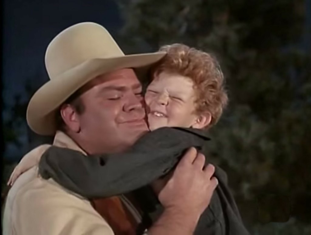 Dan Blocker and Johnny Whitaker on 'Bonanza'