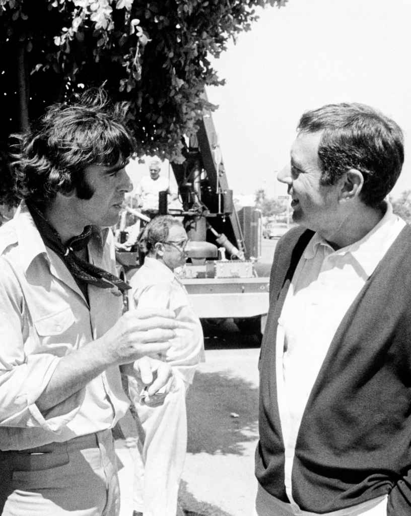 ZIGZAG, from left, director Richard Colla, writer and producer Robert Enders, on-set, 1970