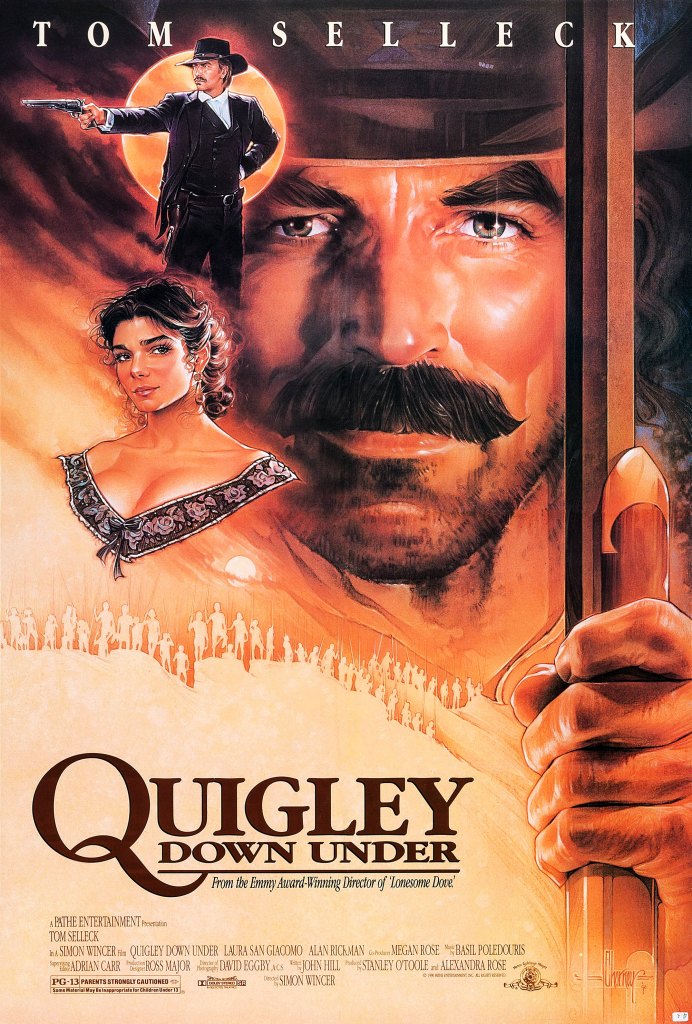 QUIGLEY DOWN UNDER, US poster art, Laura San Giacomo, Tom Selleck, 1990.