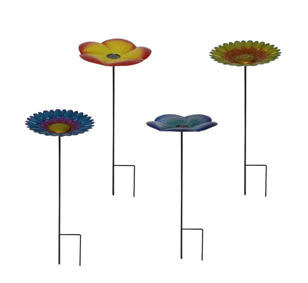 Dollar Tree's floral metal bird feeders and baths