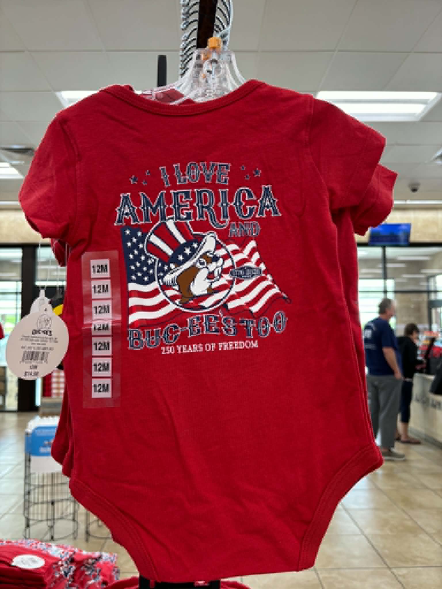 Buc-ee's patriotic merch onesie