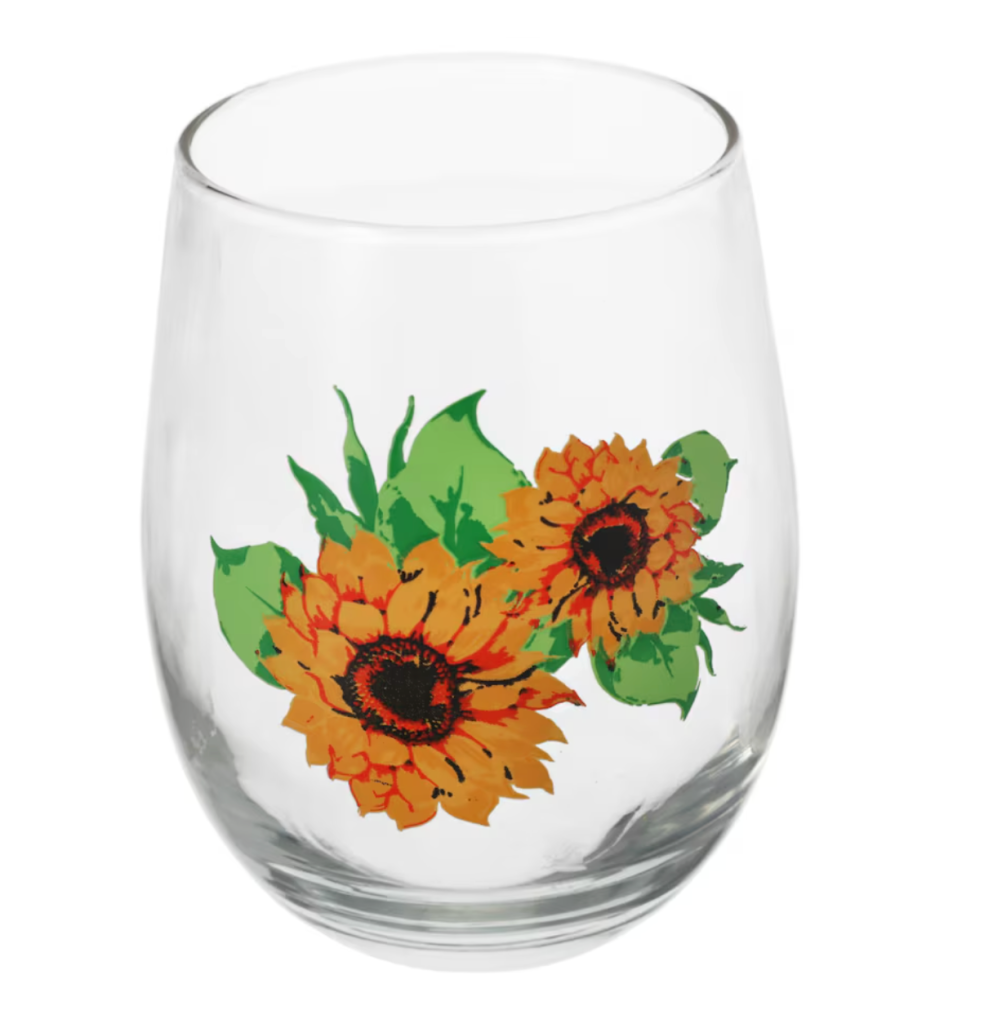 dollar tree sunflower stemless wineglasses