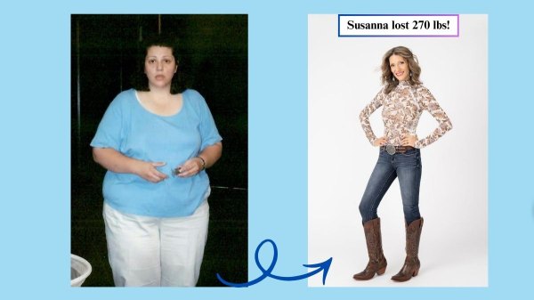 Susanna Takacs before (left) and after (right) her treadmill workout for weight loss success