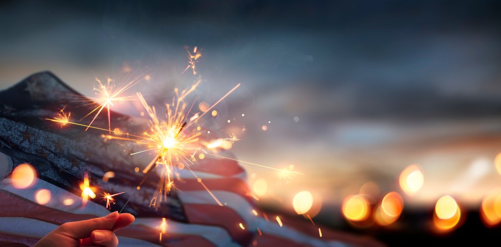 American Flag and a sparkler 