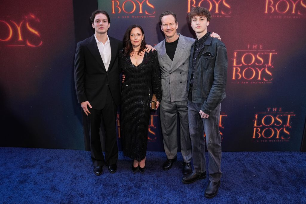 Kalin Wilson, Dagmara Dominczyk, Patrick Wilson, and Kassian Wilson attend "The Lost Boys" Broadway opening night at Palace Theatre (2026)