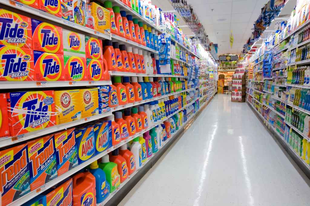 Cleaning supplies in grocery story