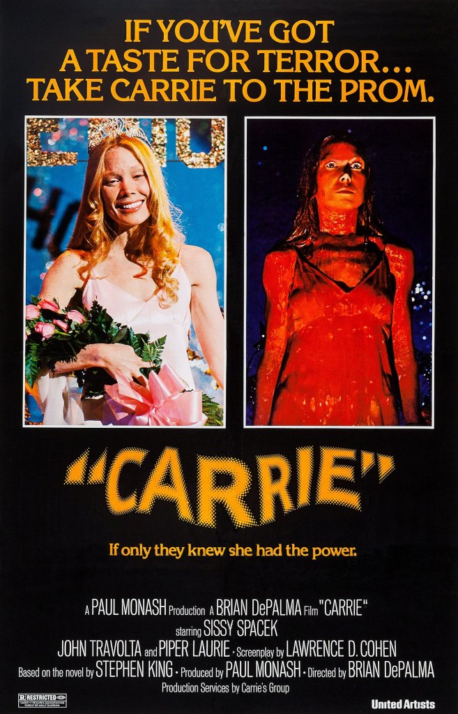 CARRIE, left and right: Sissy Spacek on U.S. poster art, 1976.