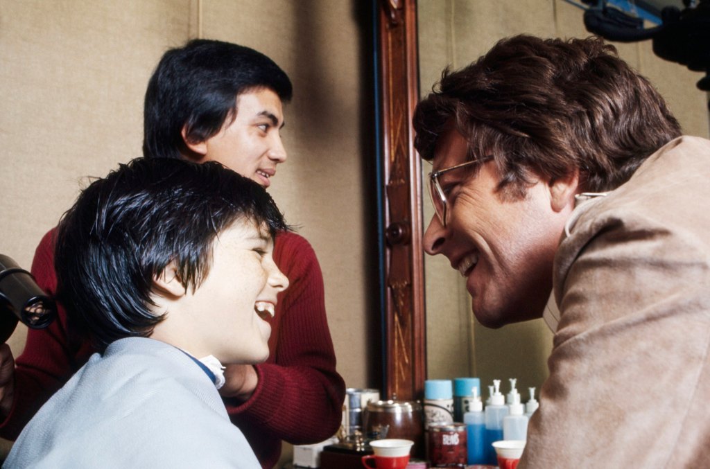 in front: Brandon Cruz and Bill Bixby (of THE COURTSHIP OF EDDIE'S FATHER) WITH Joe Torrenueva (of Joe's Barber Shop in Beverly Hills, CA), c. 1970.