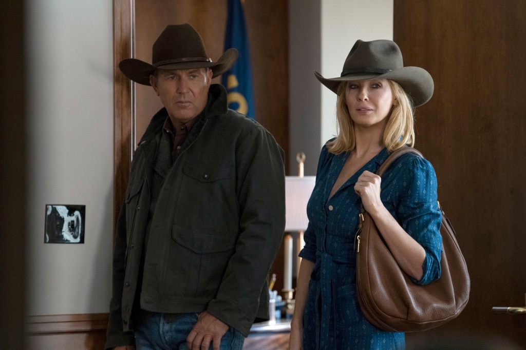 YELLOWSTONE, from left: Kevin Costner, Kelly Reilly, The World is Purple', (Season 3, ep. 310, aired Aug. 23, 2020). 