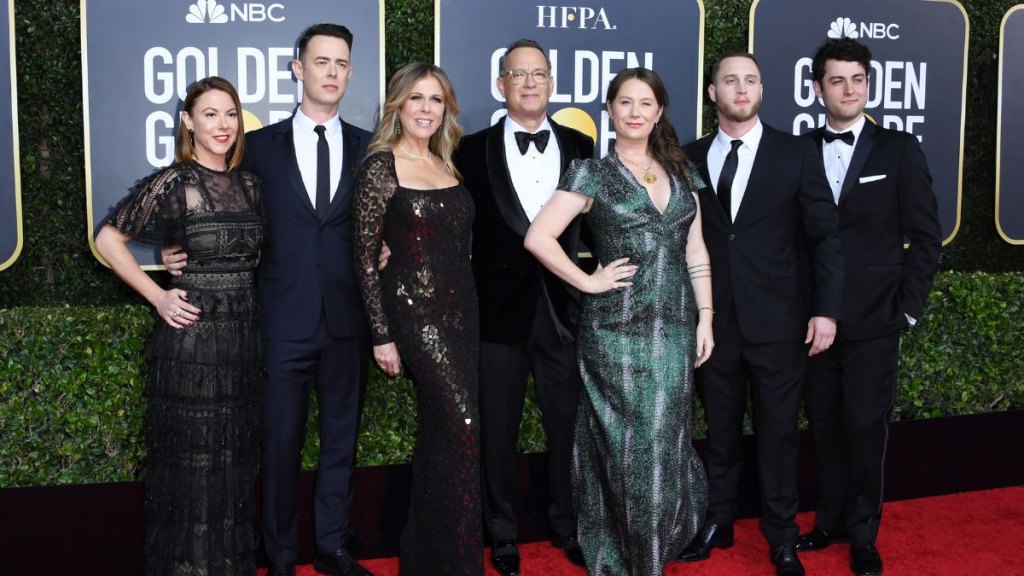 Samantha Bryant, Colin Hanks, Rita Wilson, Tom Hanks, Elizabeth Ann Hanks, Chet Hanks and Truman Theodore Hanks in 2020