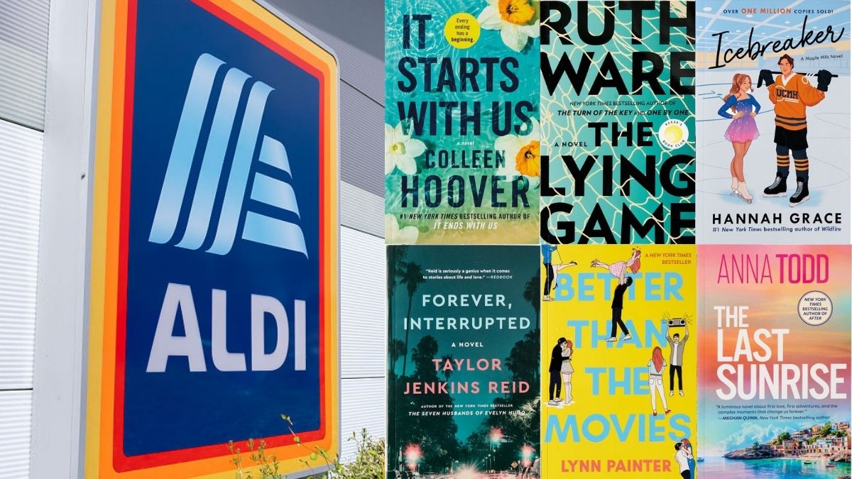 Aldi sign with inset of six bestsellers