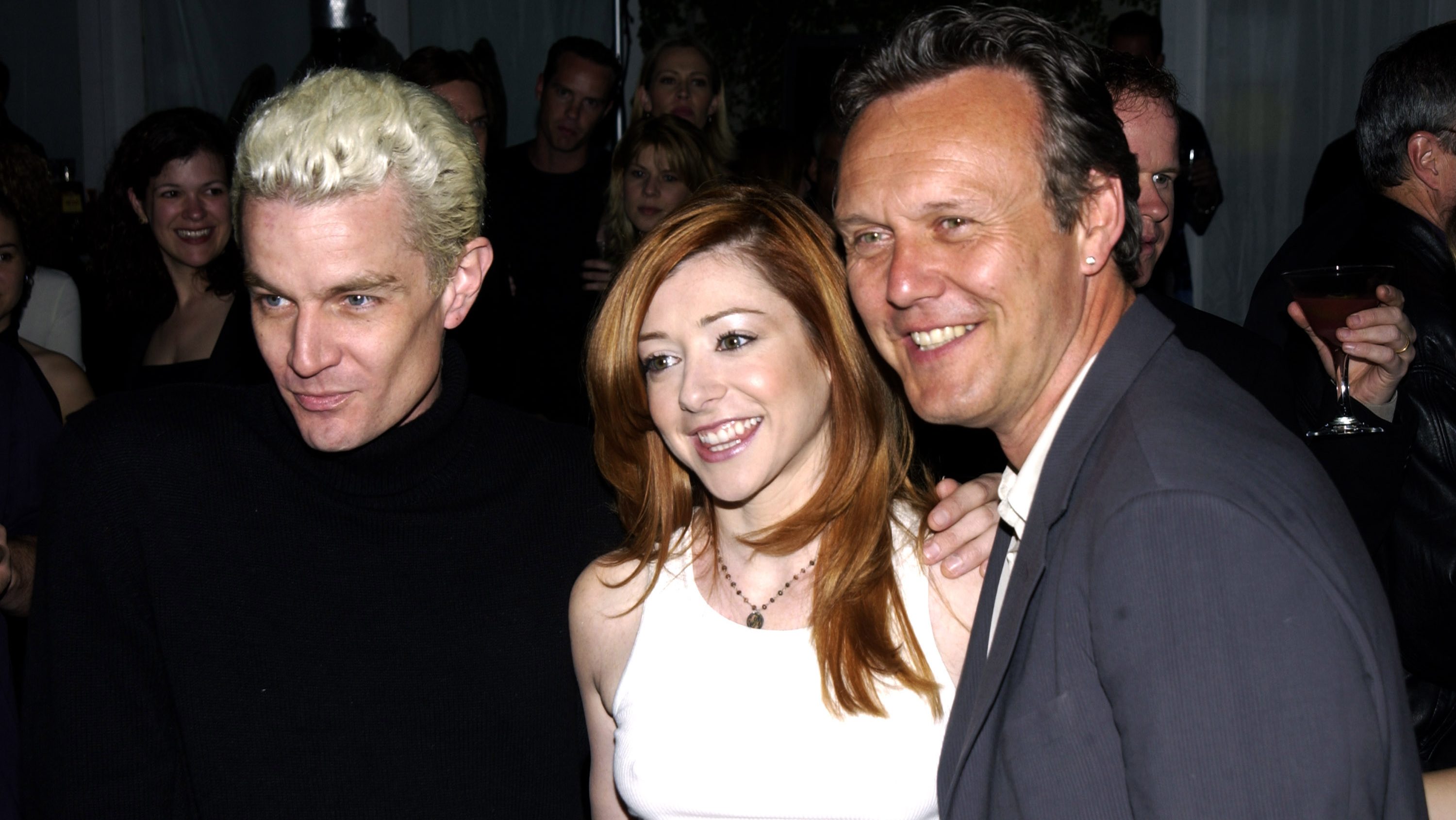 James Marsters, Alyson Hannigan, Anthony Stewart Head attend the "Buffy The Vampire Slayer" series wrap party at Miauhaus Studios on April 18, 2003 in Los Angeles, California. (Photo by Albert L. Ortega/WireImage)