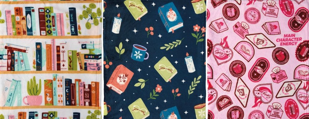 three book-themed throws