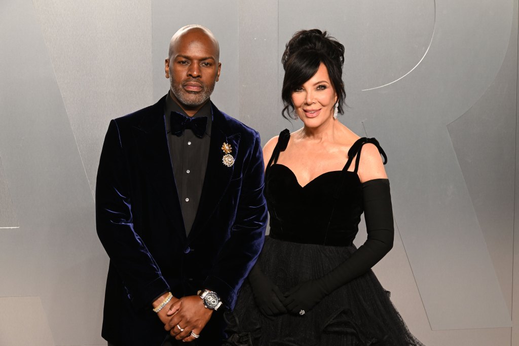 LOS ANGELES, CA - MARCH 15: Corey Gamble and Kris Jenner attend 2026 Vanity Fair Oscar Party Hosted By Mark Guiducci Arrivals at LACMA on March 15, 2026 in Los Angeles, CA. (Photo by David Crotty/Patrick McMullan via Getty Images)