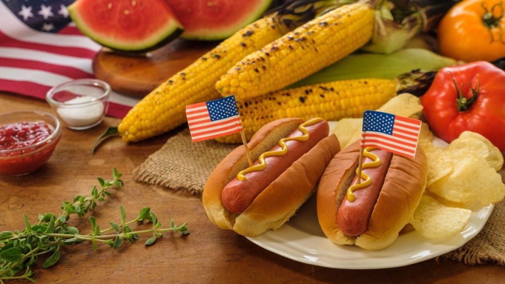 dogs with American flag toothpicks