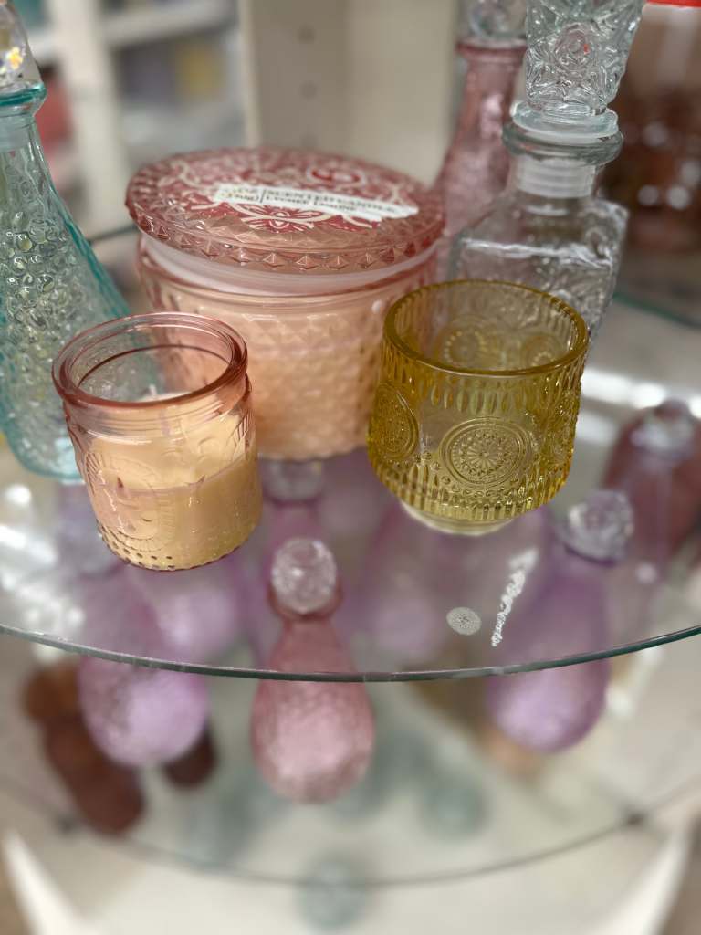assorted pastel glassware from Dollar Tree