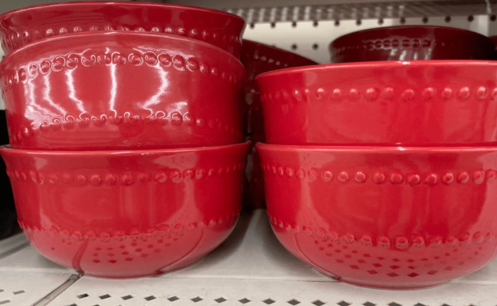 embossed red bowls
