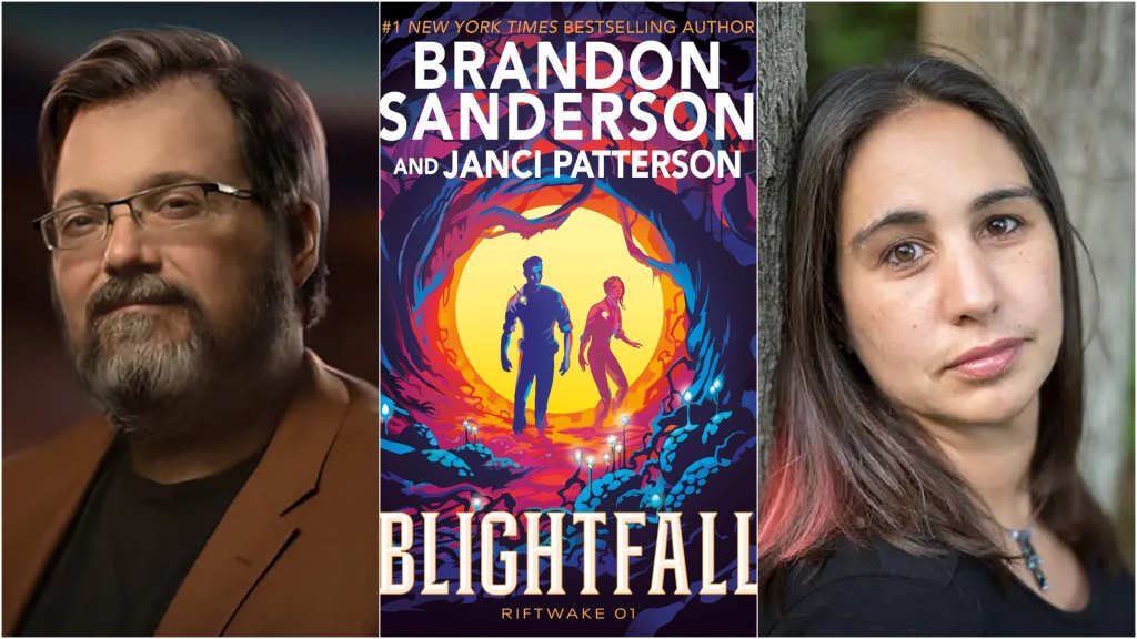 Brandon Sanderson and Janci Patterson with their book 'Blightfall'