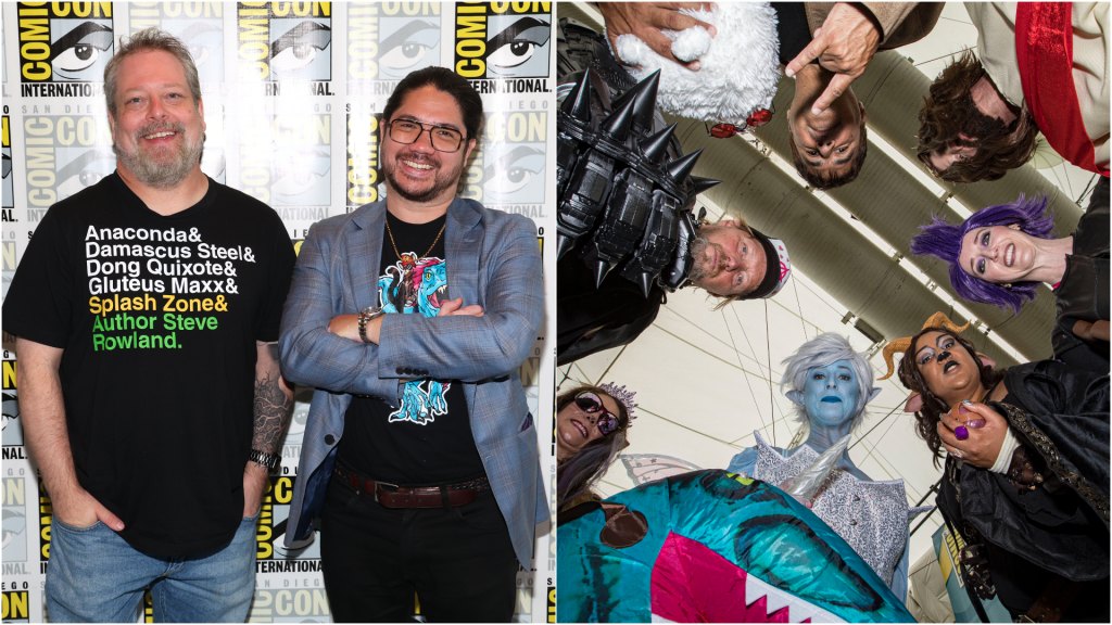 Matt Dinniman, Jeff Hays and 'Dungeon Crawler Carl' cosplayers at San Diego Comic-Con