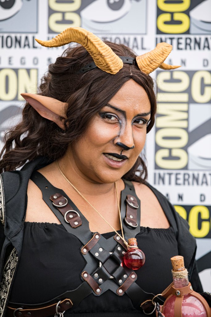 Dungeon Crawler Carl cosplayer Giraffe as Prepotente poses during Day 2 of 2026 Comic-Con International on July 24, 2026 in San Diego, California. 