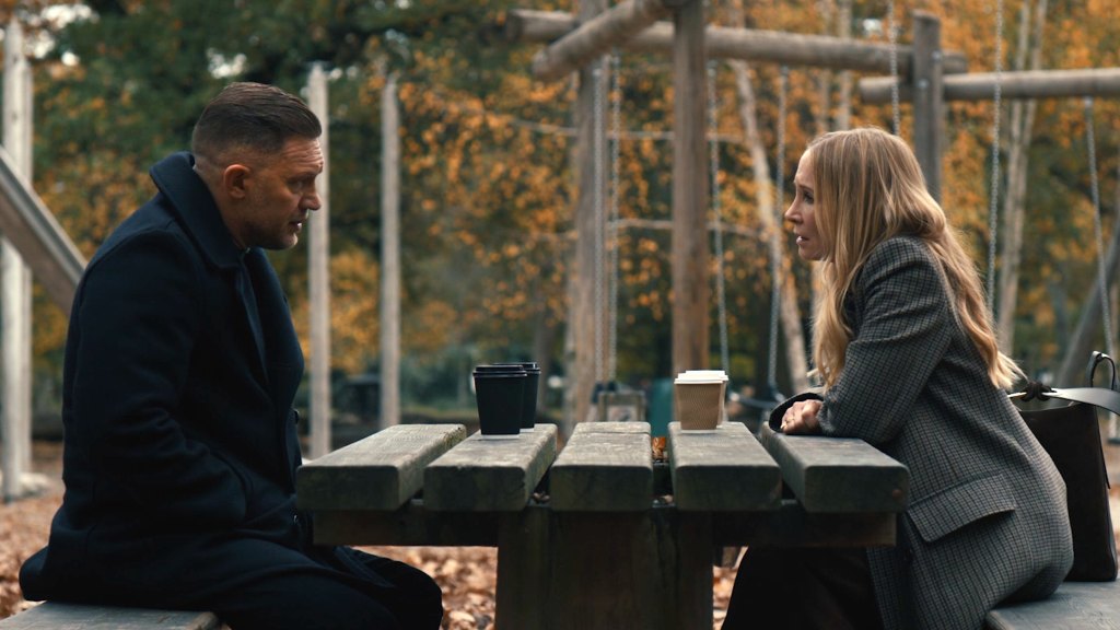 Tom Hardy as Harry Da Souza and Joanne Froggatt as Jan Da Souza In MobLand, Season 2, 2026