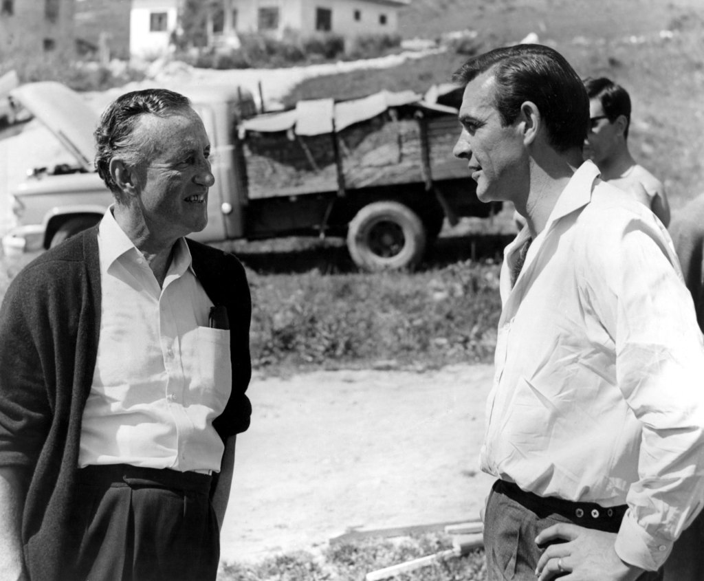 Author IAN FLEMING visits SEAN CONNERY on the DR. NO location, 1962