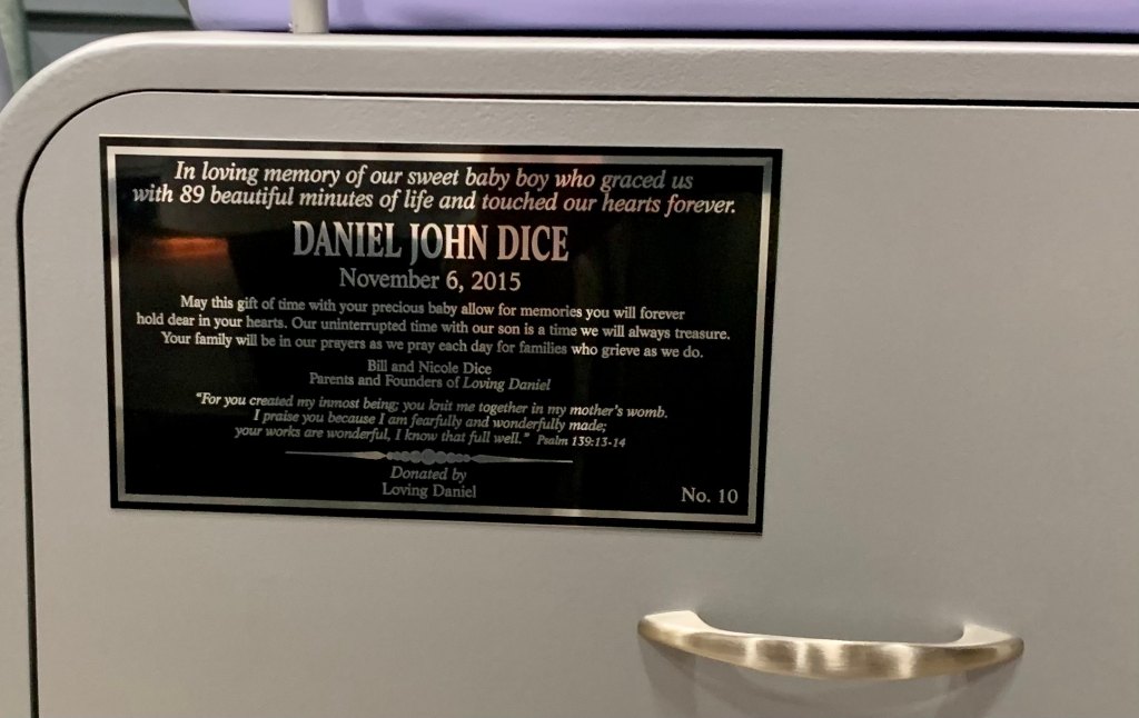 Each Cuddle Cot has a special plaque to give hope to other parents