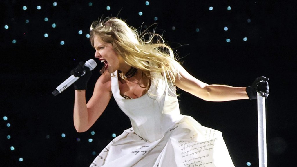 Taylor Swift during 'The Tortured Poets Department' set during The Eras Tour in 2024