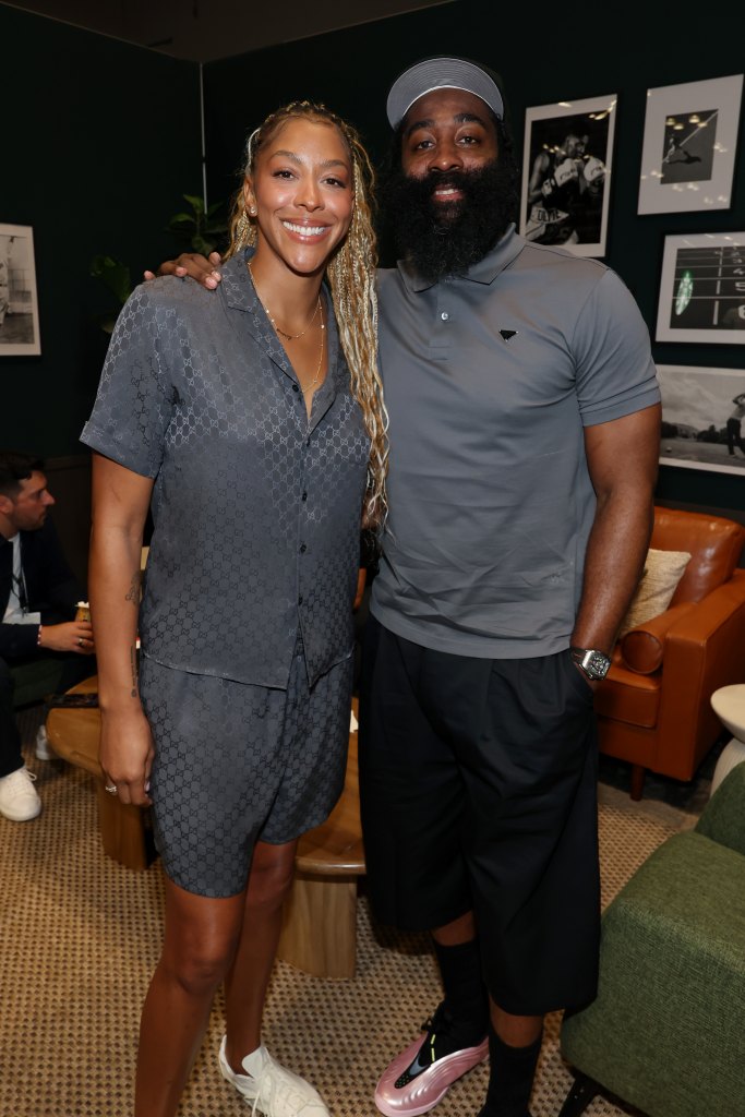 NEW YORK, NEW YORK - JULY 17: (L-R) Candace Parker and James Harden speak onstage during A Seat At The Table: The Future of Women's Sports Ownership panel at Fanatics Fest NYC 2026 at Jacob Javits Center on July 17, 2026 in New York City. (Photo by Kevin Mazur/Getty Images for Fanatics)