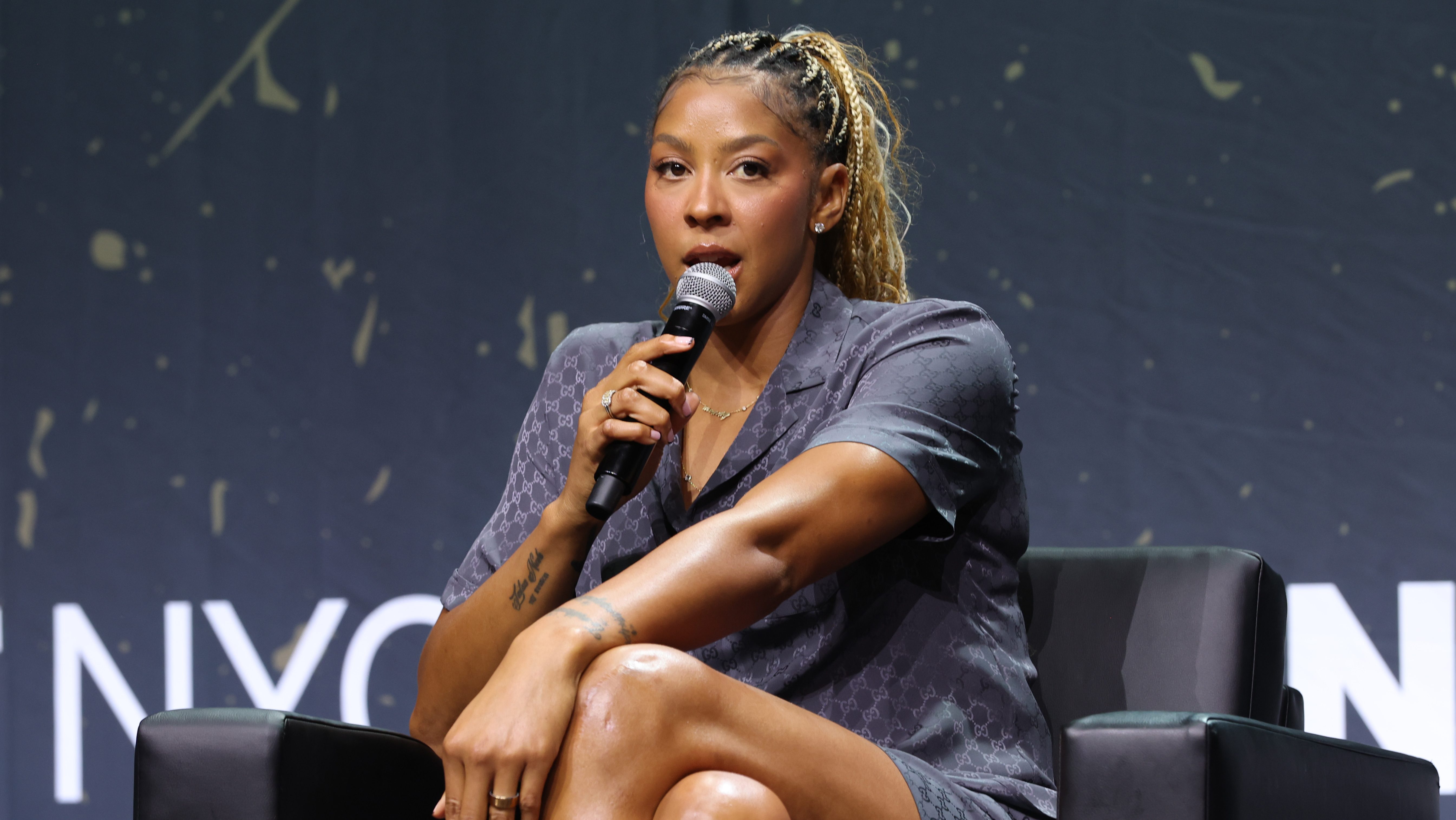 NEW YORK, NEW YORK - JULY 17: Candace Parker speaks onstage during A Seat At The Table: The Future of Women's Sports Ownership panel at Fanatics Fest NYC 2026 at Jacob Javits Center on July 17, 2026 in New York City. (Photo by Kevin Mazur/Getty Images for Fanatics)