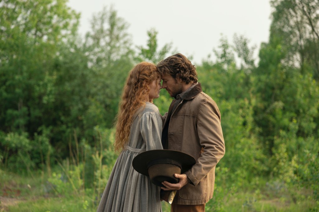 Crosby Fitzgerald as Caroline Ingalls and Luke Bracey as Charles Ingalls in 'Little House on the Prairie'