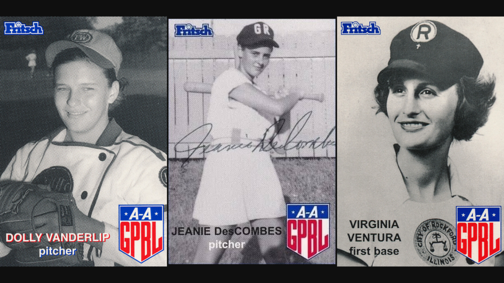 Dolly Vanderlip, Jeanie DesCombes and Virginia Ventura of the original AAGPBL