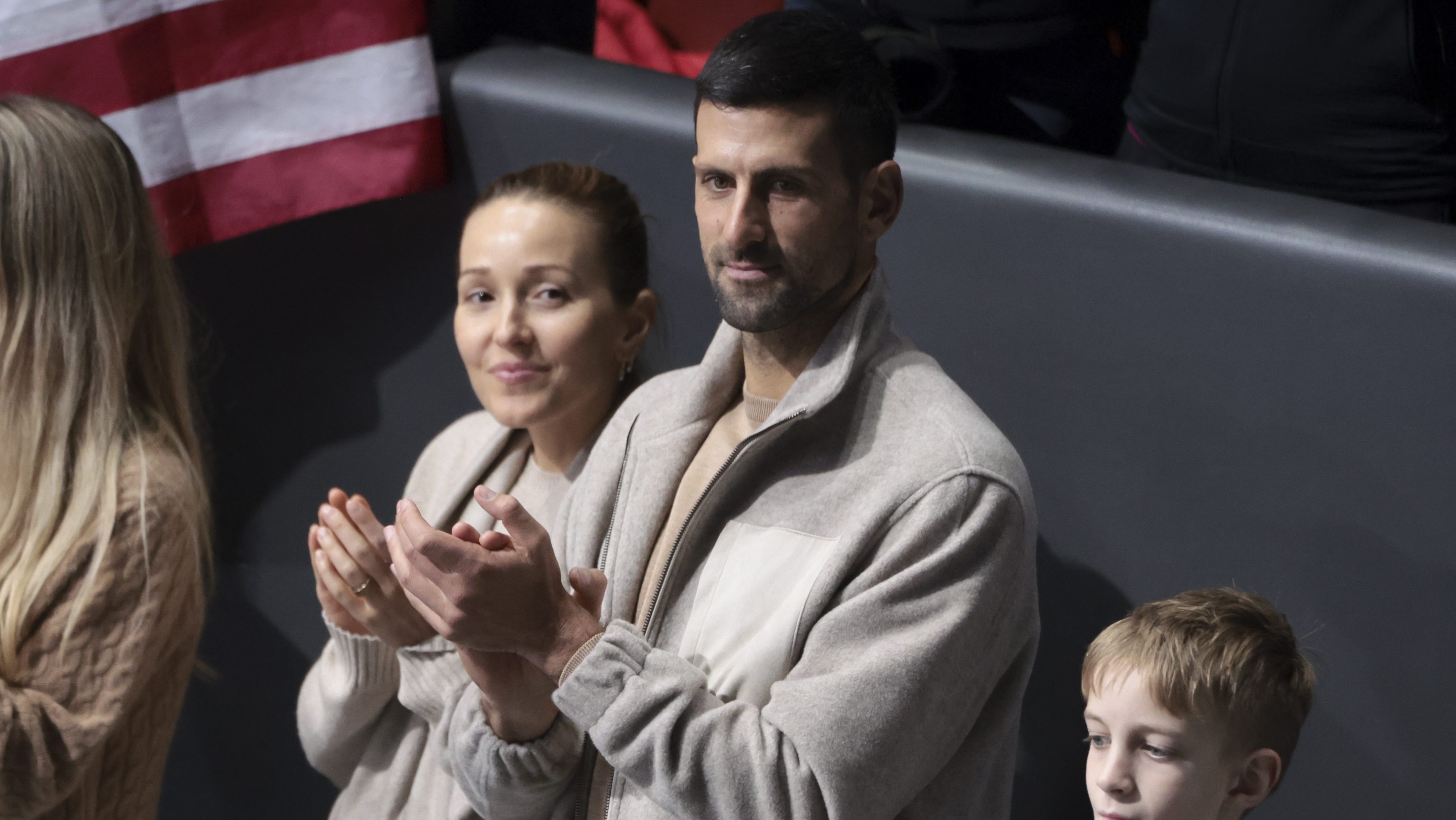 MILAN, ITALY - FEBRUARY 8: Novak Djokovic and his wife Jelena Djokovic attend the Figure Skating Team Event on day two of the Milano Cortina 2026 Winter Olympic Games at the Milano Ice Skating Arena on February 8, 2026 in Milan, Italy. (Photo by Jean Catuffe/Getty Images)