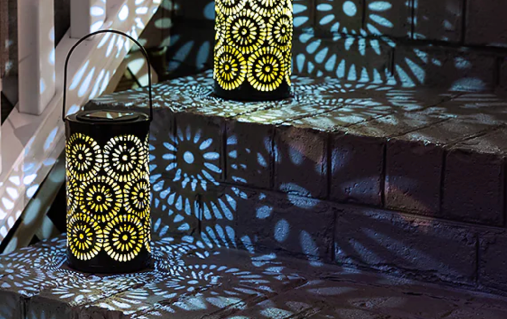 Laser cut solar lanterns casting cool shadows