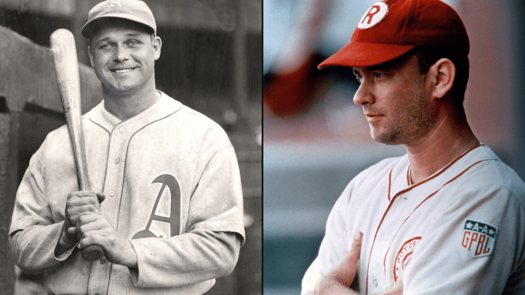 The real Jimmy Foxx and Tom Hanks playing him in 1992's iconic movie, 'A League of Their Own'