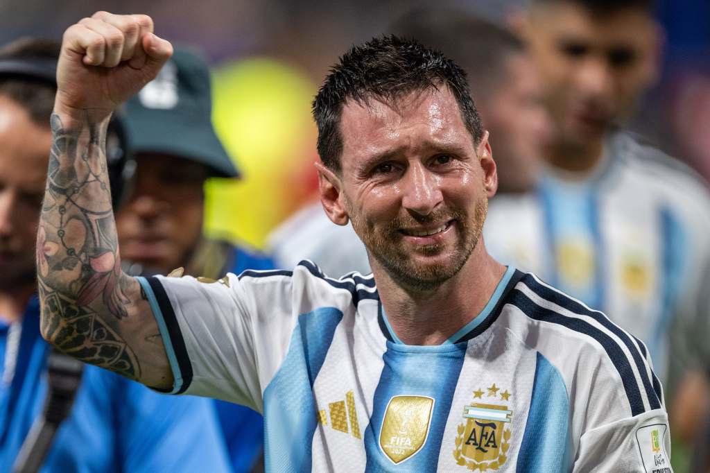 ATLANTA, GEORGIA - JULY 7: Lionel Messi of Argentina celebrates winning the FIFA World Cup 2026 Round of 16 match between Argentina and Egypt at Atlanta Stadium on July 7, 2026 in Atlanta, United States. (Photo by Sebastian Frej/Getty Images)