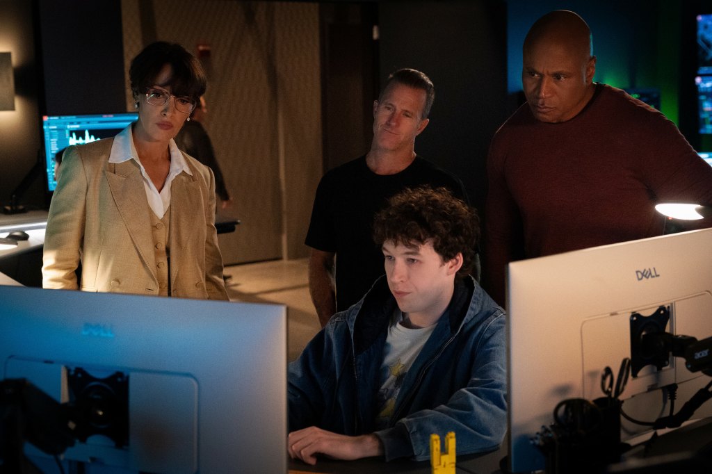 Jennifer Beals as Robyn Wells, Scott Caan as Nick Schaeffer, LL Cool J as Sam Hanna and Devin Druid as Sean Sullivan, NCIS: New York, 2026