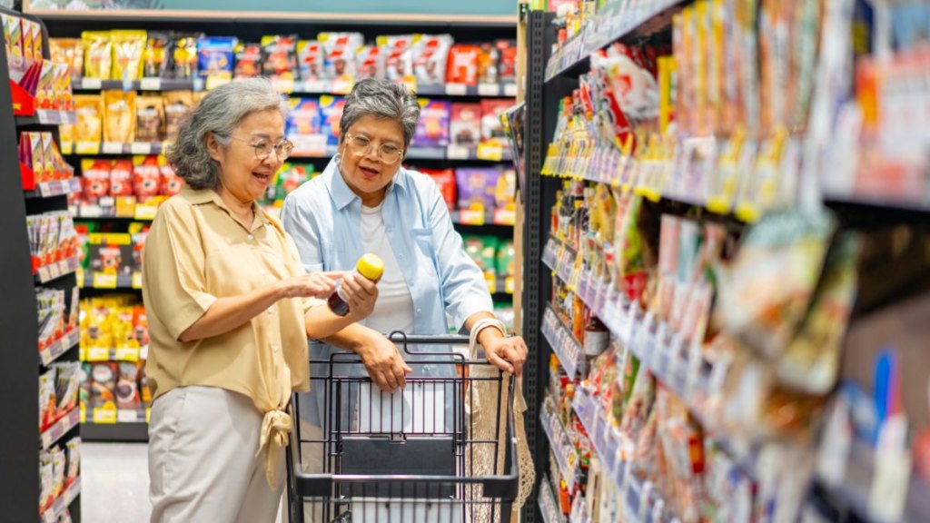 Asian senior women shopping at supermarket