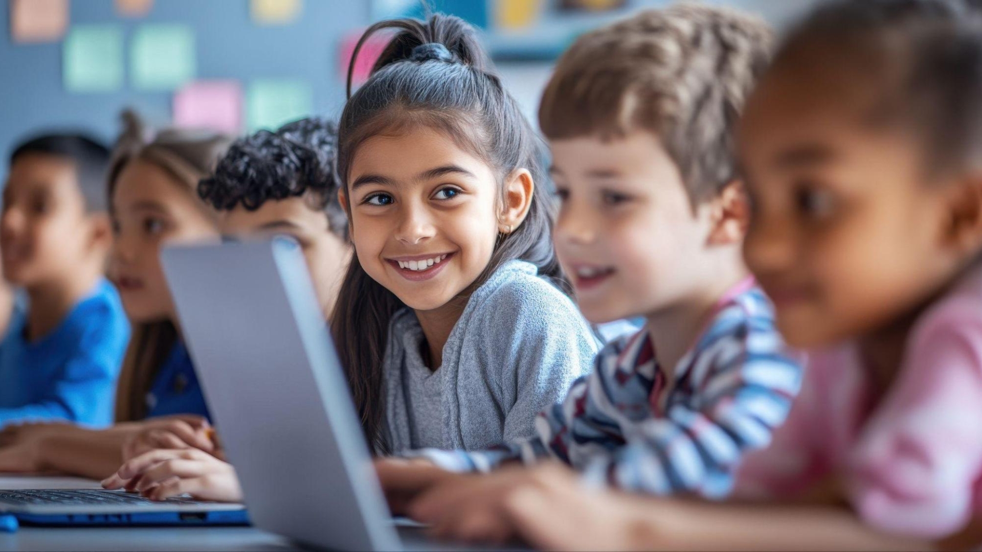 Children participating in an online coding class.