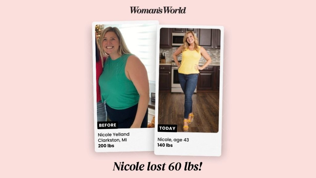 Nicole Yelland shares her before and after snapshots after losing 60 total pounds.