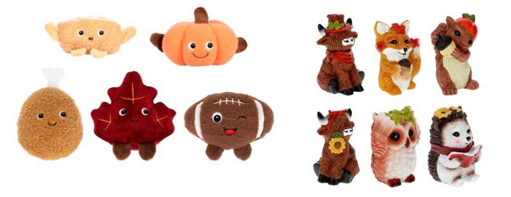 Dollar Tree fall plushies and wooden woodland creatures figurines