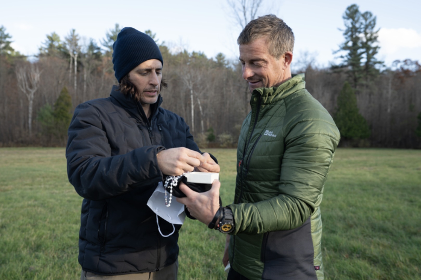 Jonathan Roumie in the wild with Bear Grylls for The Chosen in the Wild