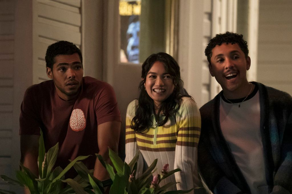 Jeremy (Nicholas Duvernay), Ahn (Rachel Marsh) and Malcolm (Jaboukie Young-White) in The Love Hypothesis, 2026