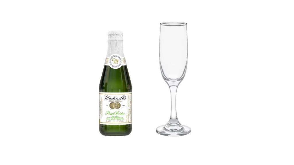 Dollar Tree champagne flute and sparkling cider
