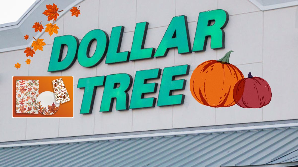 Dollar Tree sign with inset of fall kitchen offerings