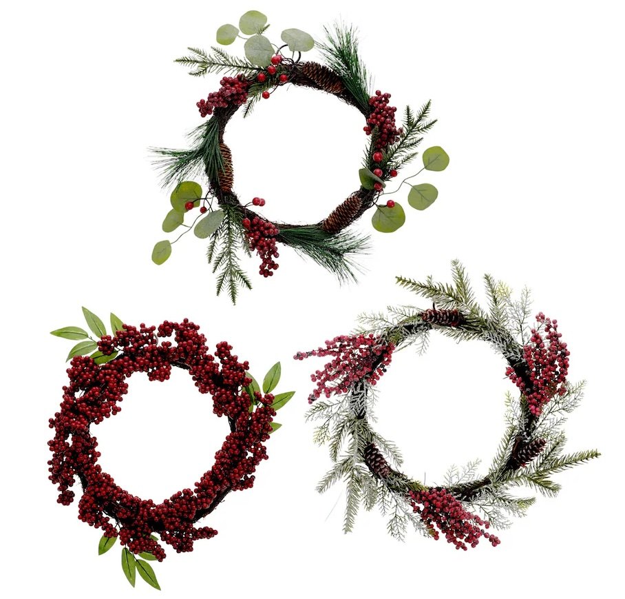 Dollar Tree pine and berry wreaths