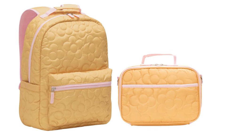 Aldi quilted yellow backpack and lunch bag