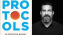 'Protocols' book cover (left), Andrew Huberman (right)