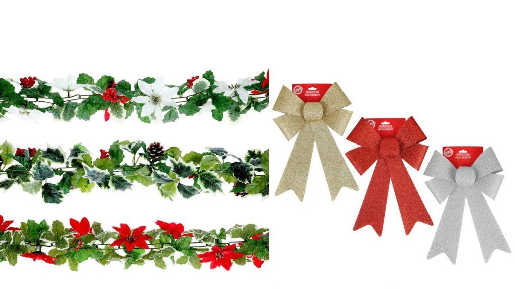 Dollar Tree garland and glitter bows
