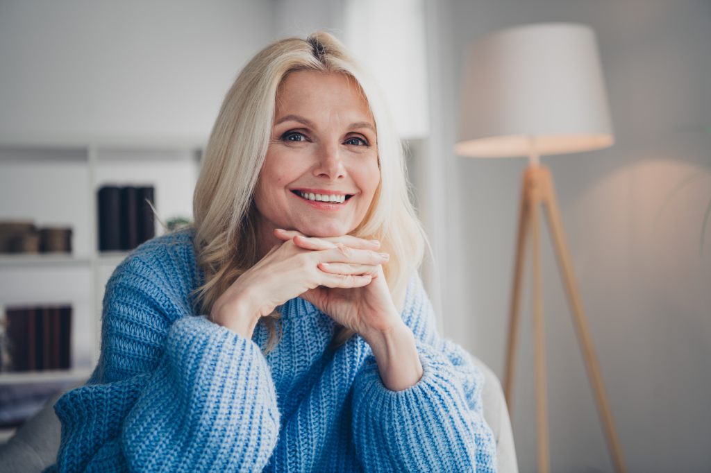 Woman wearing a cozy sweater